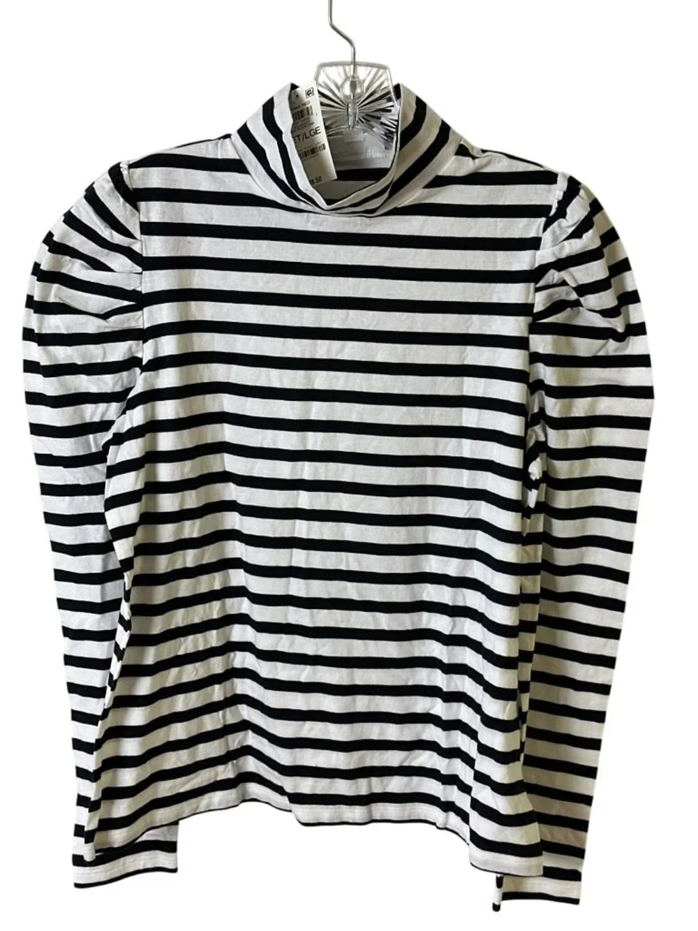 Charter Club Size PL Black White Striped Long-Sleeve Top Modern Fit Womens - Picture 1 of 8